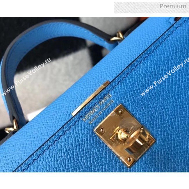 Hermes Mini Kelly II Handbag in Original Epsom Leather Blue(Gold Hardware) (FL-20043002)