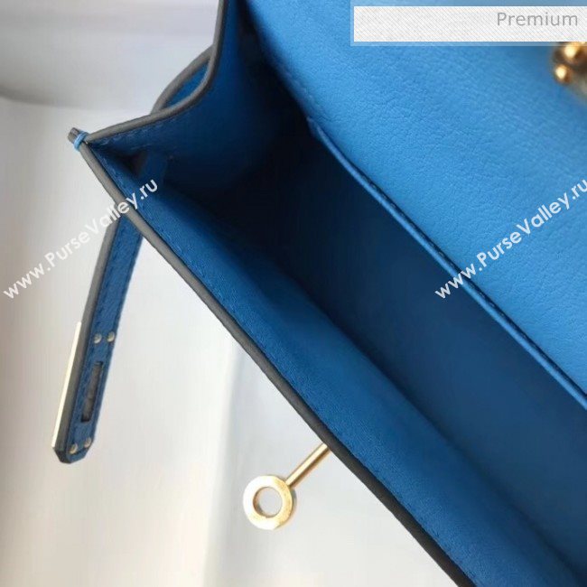 Hermes Mini Kelly II Handbag in Original Epsom Leather Blue(Gold Hardware) (FL-20043002)