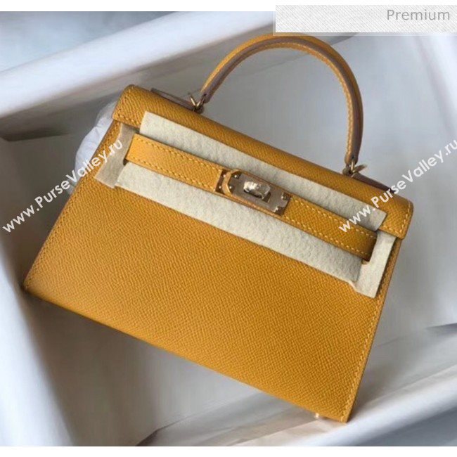 Hermes Mini Kelly II Handbag in Original Epsom Leather Yellow (Gold Hardware) (FL-20043003)