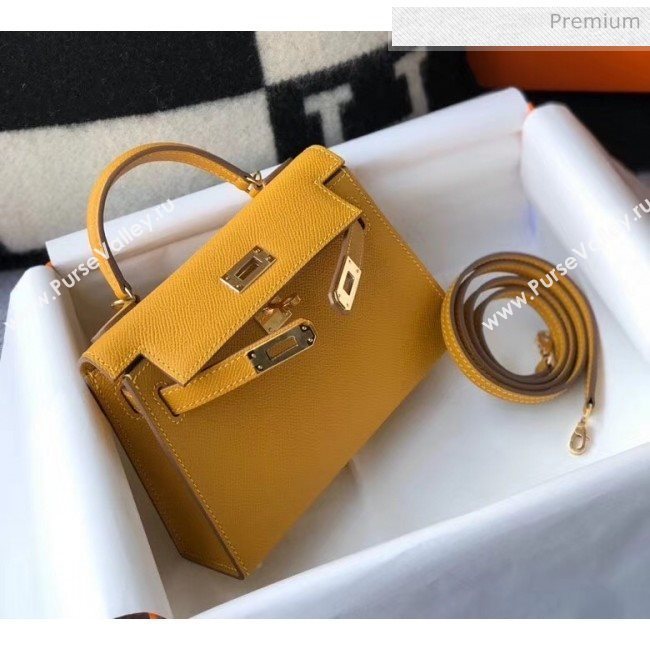 Hermes Mini Kelly II Handbag in Original Epsom Leather Yellow (Gold Hardware) (FL-20043003)