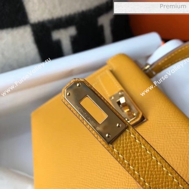 Hermes Mini Kelly II Handbag in Original Epsom Leather Yellow (Gold Hardware) (FL-20043003)