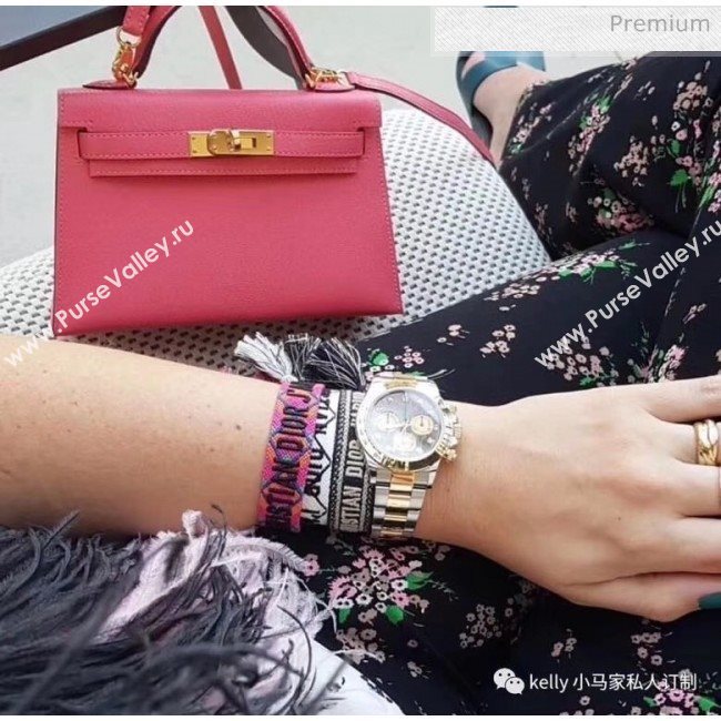 Hermes Mini Kelly II Handbag in Original Epsom Leather Rouge Pink(Gold Hardware) (FL-20043004)