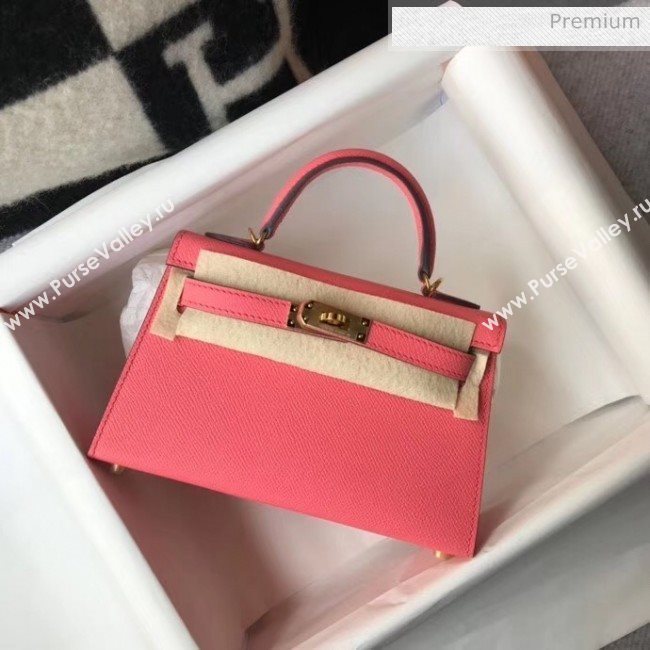 Hermes Mini Kelly II Handbag in Original Epsom Leather Rouge Pink(Gold Hardware) (FL-20043004)