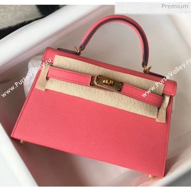 Hermes Mini Kelly II Handbag in Original Epsom Leather Rouge Pink(Gold Hardware) (FL-20043004)