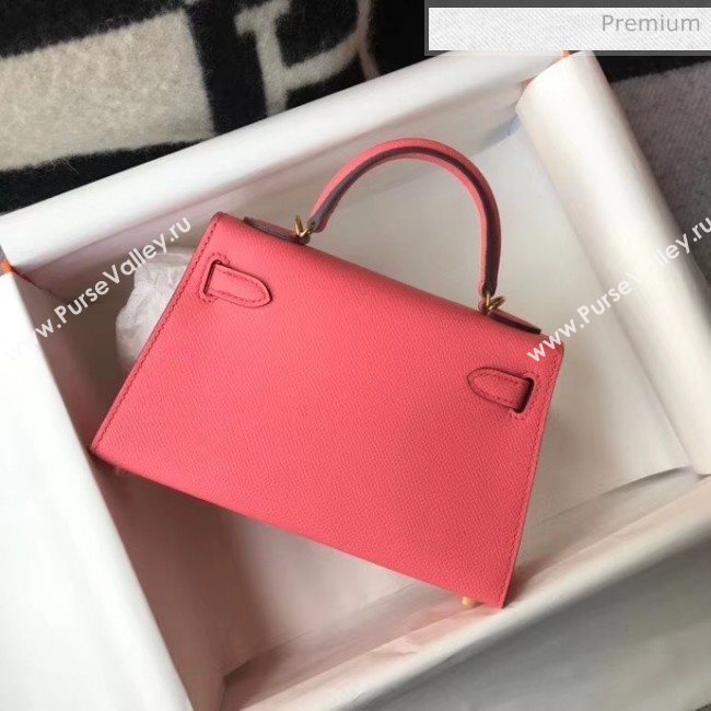 Hermes Mini Kelly II Handbag in Original Epsom Leather Rouge Pink(Gold Hardware) (FL-20043004)
