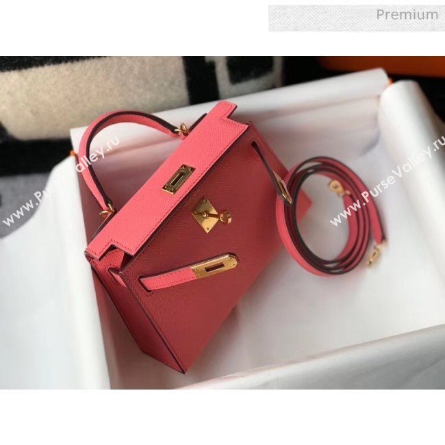 Hermes Mini Kelly II Handbag in Original Epsom Leather Rouge Pink(Gold Hardware) (FL-20043004)