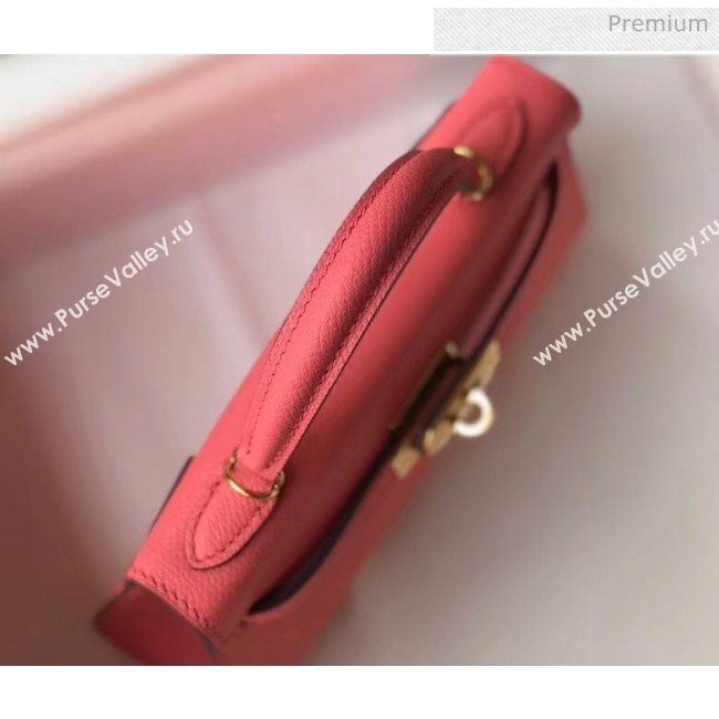 Hermes Mini Kelly II Handbag in Original Epsom Leather Rouge Pink(Gold Hardware) (FL-20043004)