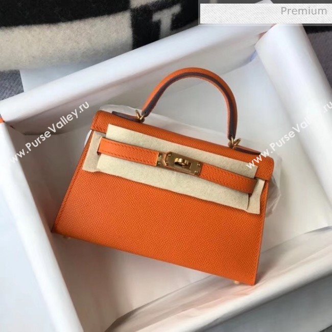 Hermes Mini Kelly II Handbag in Original Epsom Leather Orange (Gold Hardware) (FL-20043005)