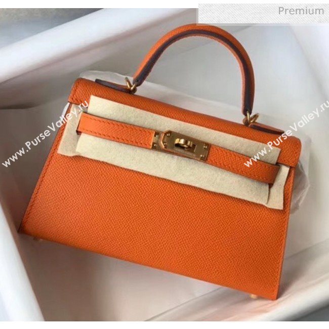 Hermes Mini Kelly II Handbag in Original Epsom Leather Orange (Gold Hardware) (FL-20043005)