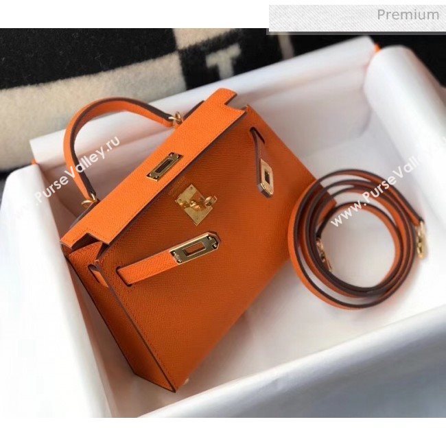 Hermes Mini Kelly II Handbag in Original Epsom Leather Orange (Gold Hardware) (FL-20043005)