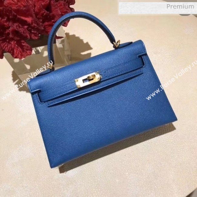 Hermes Mini Kelly II Handbag in Original Epsom Leather Deep Blue(Gold Hardware) (FL-20043008)