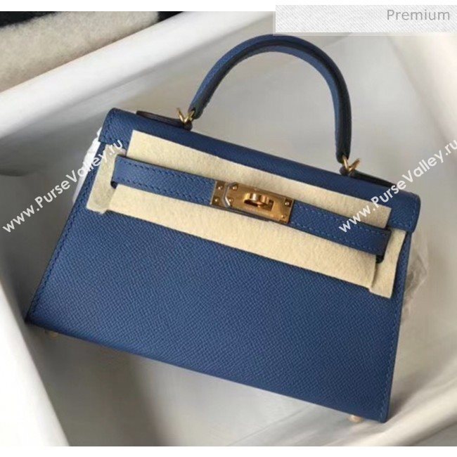 Hermes Mini Kelly II Handbag in Original Epsom Leather Deep Blue(Gold Hardware) (FL-20043008)