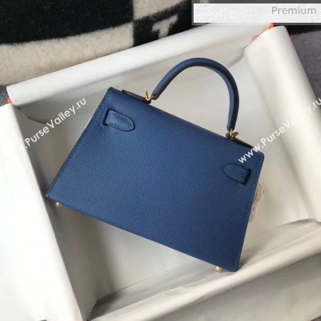 Hermes Mini Kelly II Handbag in Original Epsom Leather Deep Blue(Gold Hardware) (FL-20043008)