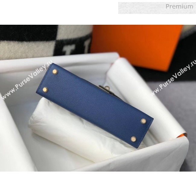 Hermes Mini Kelly II Handbag in Original Epsom Leather Deep Blue(Gold Hardware) (FL-20043008)