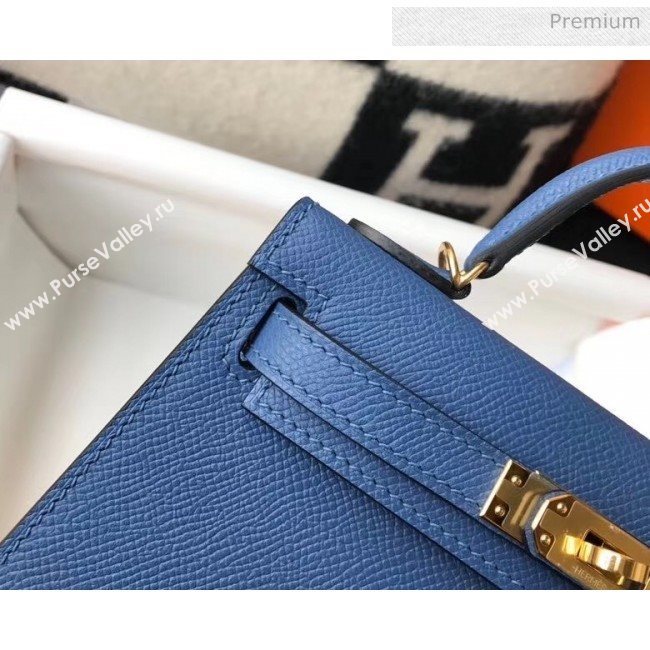 Hermes Mini Kelly II Handbag in Original Epsom Leather Deep Blue(Gold Hardware) (FL-20043008)