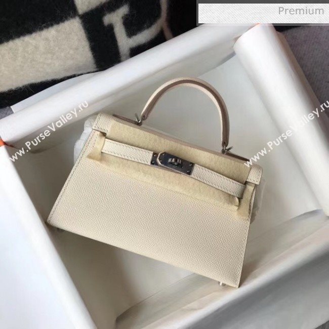 Hermes Mini Kelly II Handbag in Original Epsom Leather Off-White(Silver Hardware) (FL-20043011)