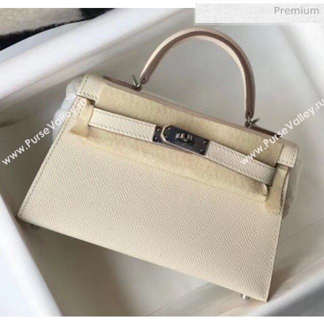 Hermes Mini Kelly II Handbag in Original Epsom Leather Off-White(Silver Hardware) (FL-20043011)