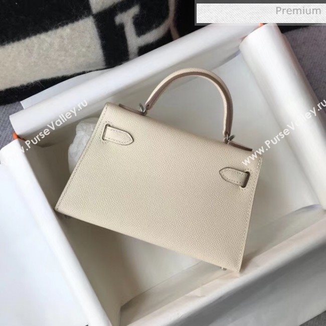 Hermes Mini Kelly II Handbag in Original Epsom Leather Off-White(Silver Hardware) (FL-20043011)