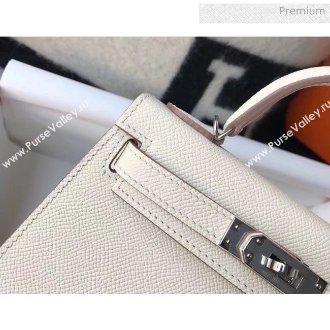 Hermes Mini Kelly II Handbag in Original Epsom Leather Off-White(Silver Hardware) (FL-20043011)
