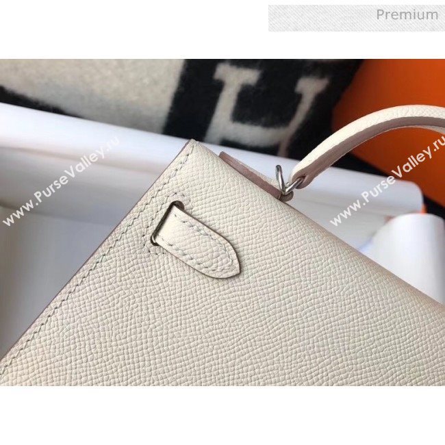 Hermes Mini Kelly II Handbag in Original Epsom Leather Off-White(Silver Hardware) (FL-20043011)