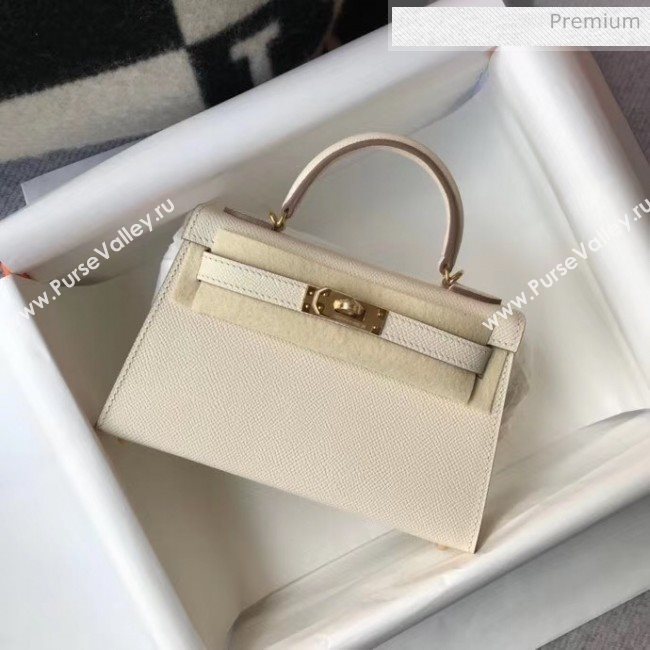 Hermes Mini Kelly II Handbag in Original Epsom Leather Off-White(Gold Hardware) (FL-20043012)