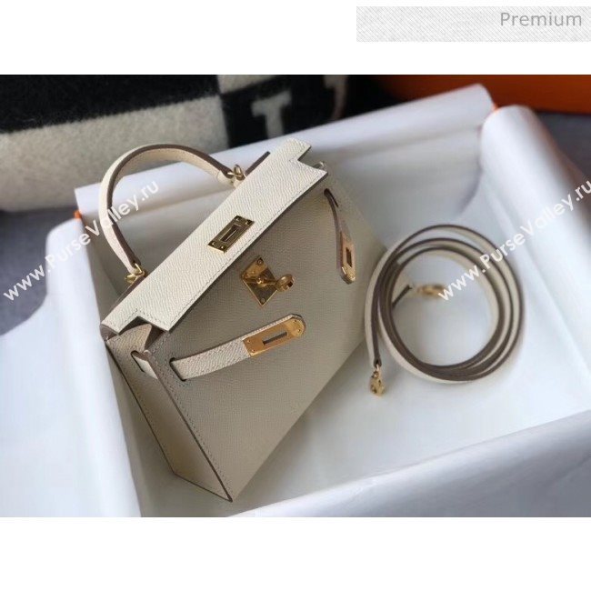 Hermes Mini Kelly II Handbag in Original Epsom Leather Off-White(Gold Hardware) (FL-20043012)