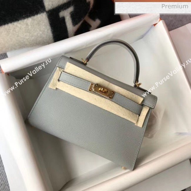 Hermes Mini Kelly II Handbag in Original Epsom Leather Pale Blue (Gold Hardware) (FL-20043015)