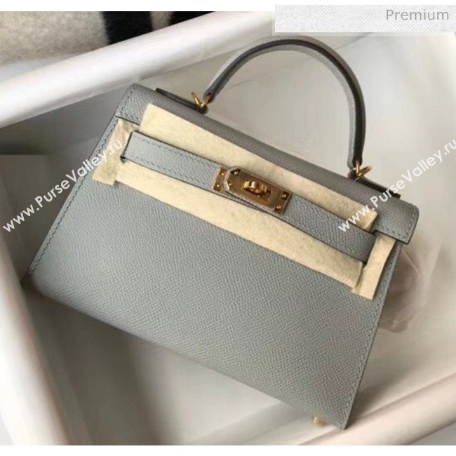 Hermes Mini Kelly II Handbag in Original Epsom Leather Pale Blue (Gold Hardware) (FL-20043015)