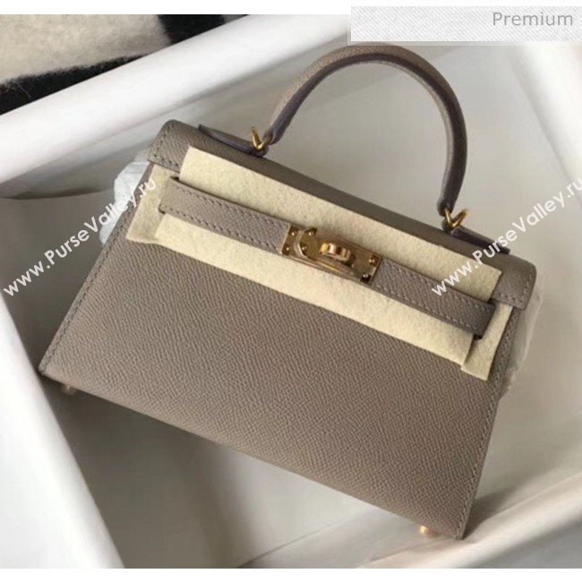 Hermes Mini Kelly II Handbag in Original Epsom Leather Grey(Gold Hardware) (FL-20043017)