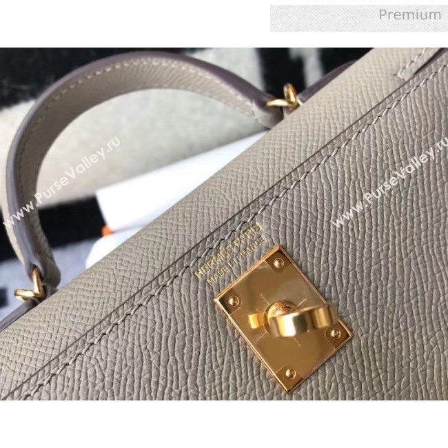 Hermes Mini Kelly II Handbag in Original Epsom Leather Grey(Gold Hardware) (FL-20043017)
