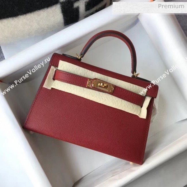 Hermes Mini Kelly II Handbag in Original Epsom Leather Burgundy(Gold Hardware) (FL-20043018)