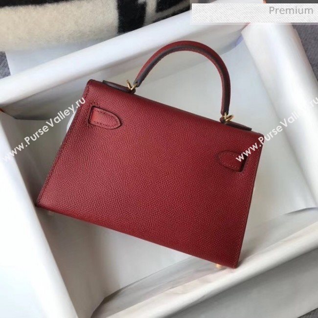 Hermes Mini Kelly II Handbag in Original Epsom Leather Burgundy(Gold Hardware) (FL-20043018)