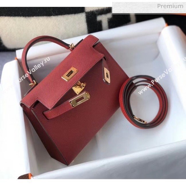 Hermes Mini Kelly II Handbag in Original Epsom Leather Burgundy(Gold Hardware) (FL-20043018)