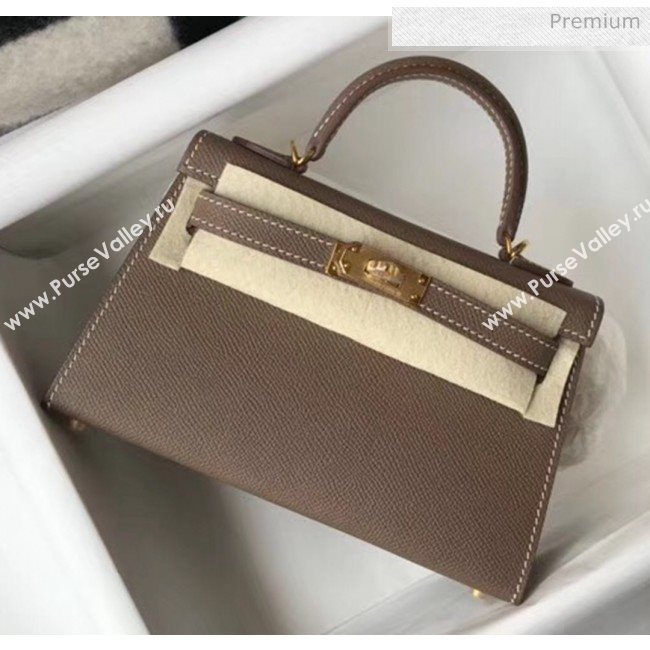 Hermes Mini Kelly II Handbag in Original Epsom Leather Etoupe(Gold Hardware) (FL-20043019)