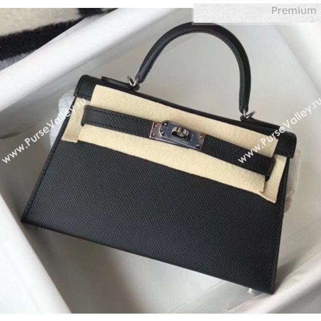 Hermes Mini Kelly II Handbag in Original Epsom Leather Black (Silver Hardware) (FL-20043020)