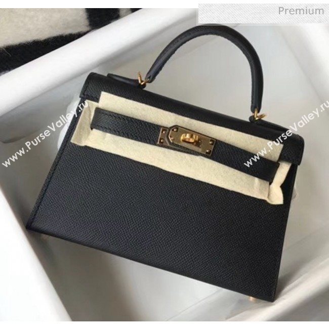 Hermes Mini Kelly II Handbag in Original Epsom Leather Black (Gold Hardware) (FL-20043021)