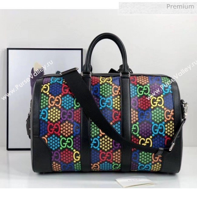 Gucci Medium GG Psychedelic Carry-on Duffle Bag 601294 Black/Multicolor 2020 (DHL-20043034)