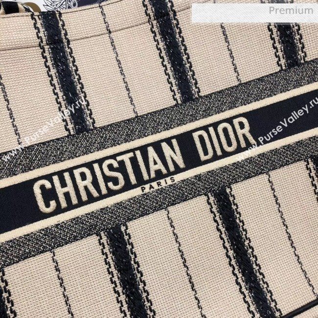 Dior Large Book Tote with Stripes Embroidery Beige/Black 2020 (XXG-20042929)