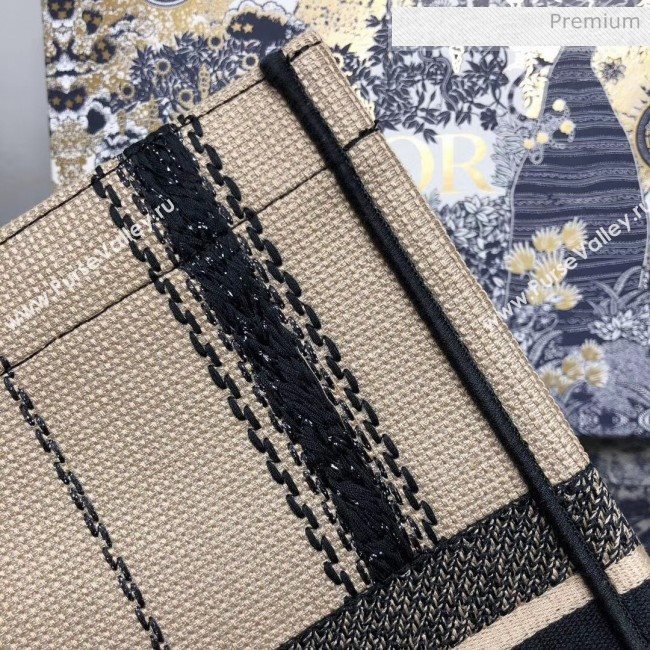 Dior Large Book Tote with Stripes Embroidery Beige/Black 2020 (XXG-20042929)