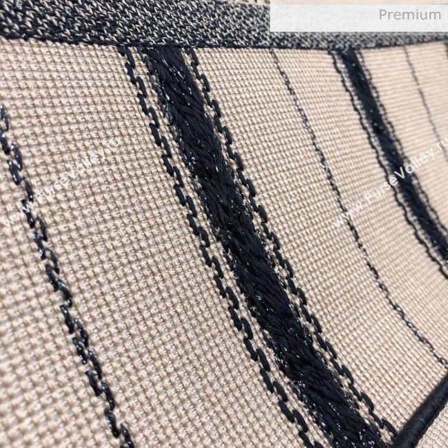 Dior Large Book Tote with Stripes Embroidery Beige/Black 2020 (XXG-20042929)