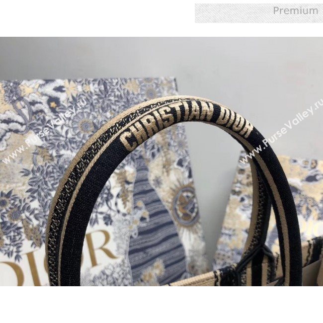 Dior Large Book Tote with Stripes Embroidery Beige/Black 2020 (XXG-20042929)