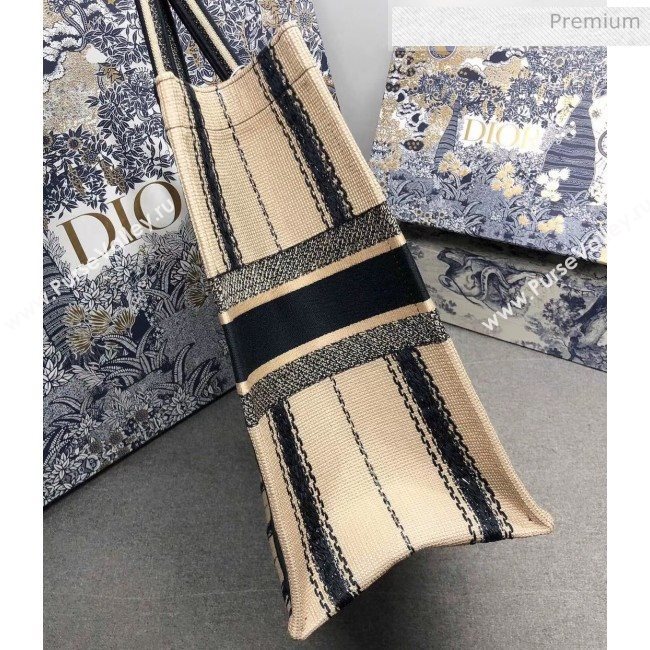 Dior Large Book Tote with Stripes Embroidery Beige/Black 2020 (XXG-20042929)