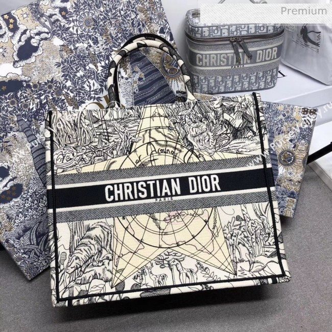 Dior Large Book Tote with Star Embroidery White/Black 2020 (XXG-20042931)