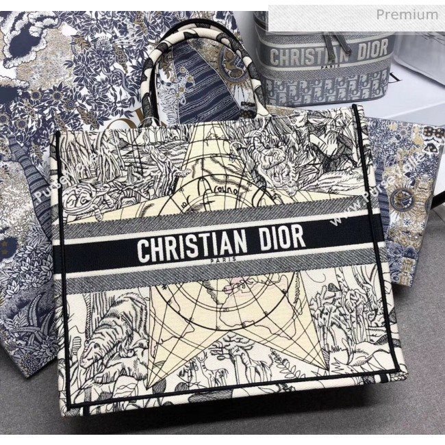 Dior Large Book Tote with Star Embroidery White/Black 2020 (XXG-20042931)