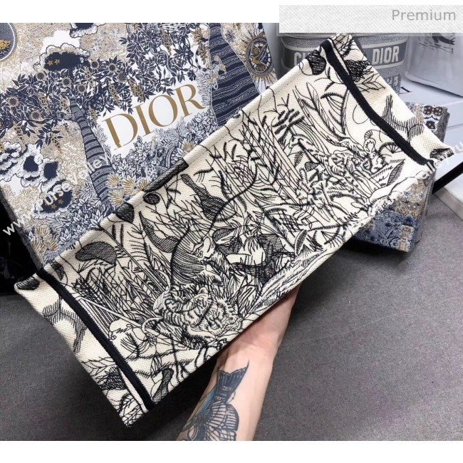 Dior Large Book Tote with Star Embroidery White/Black 2020 (XXG-20042931)