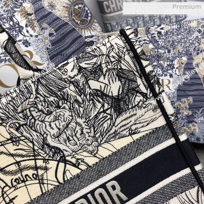 Dior Large Book Tote with Star Embroidery White/Black 2020 (XXG-20042931)