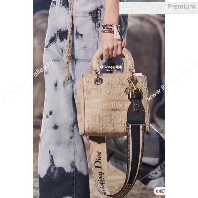 Dior Medium Lady D-Lite Embroidered Cannage Bag Beige 2020 (XXG-20042933)