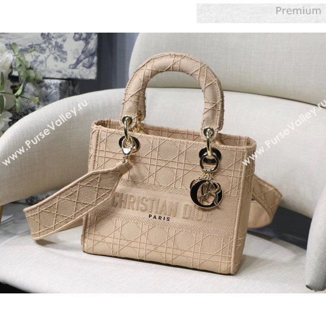 Dior Medium Lady D-Lite Embroidered Cannage Bag Beige 2020 (XXG-20042933)