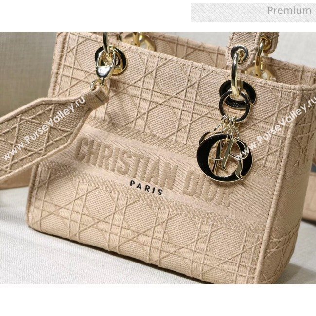 Dior Medium Lady D-Lite Embroidered Cannage Bag Beige 2020 (XXG-20042933)