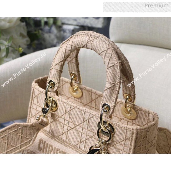Dior Medium Lady D-Lite Embroidered Cannage Bag Beige 2020 (XXG-20042933)